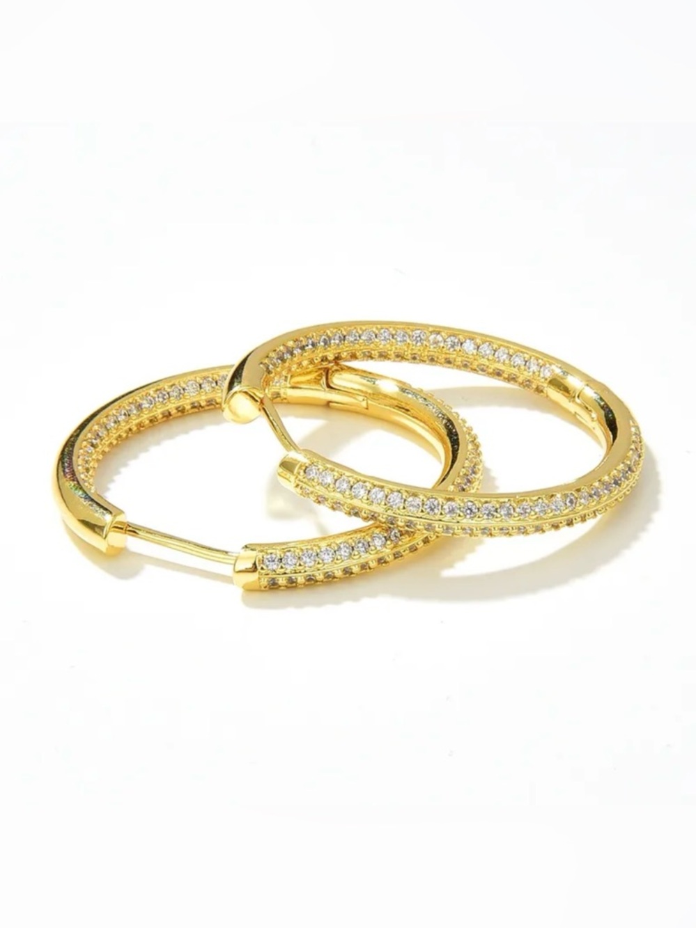 Gold-Tone Micro-Pavé CZ Inside-Out Hollow Hoop Earrings